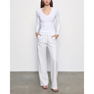 ENZA COSTA Twill Everywhere Pant Women XS Off White Wideleg Straight Pull on NEW